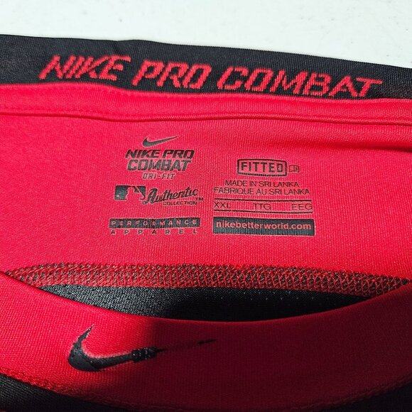 Nike Pro Combat Dri Fit Long Sleeve Shirt Mens Size XXL Red Black Athletic Wear - Picture 3 of 7